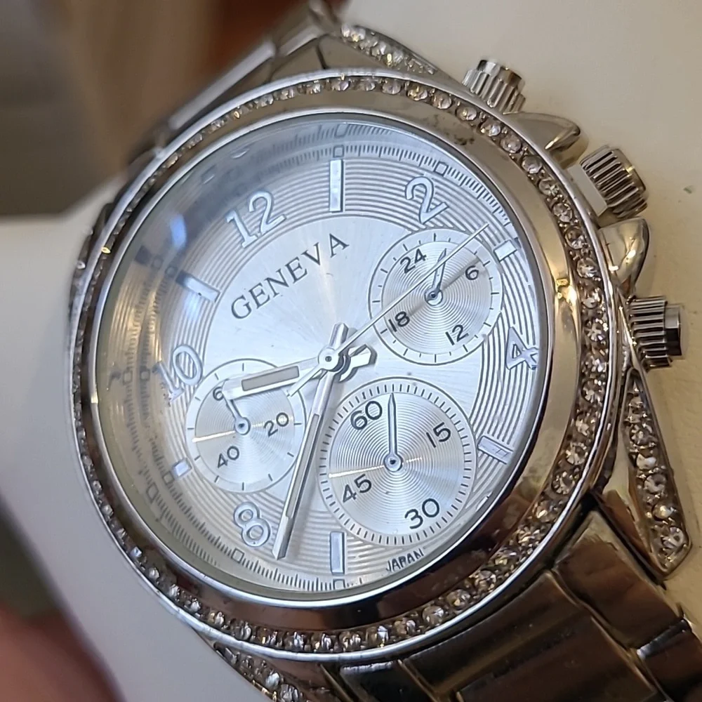 Geneva Silver Watch with Crystal Accents